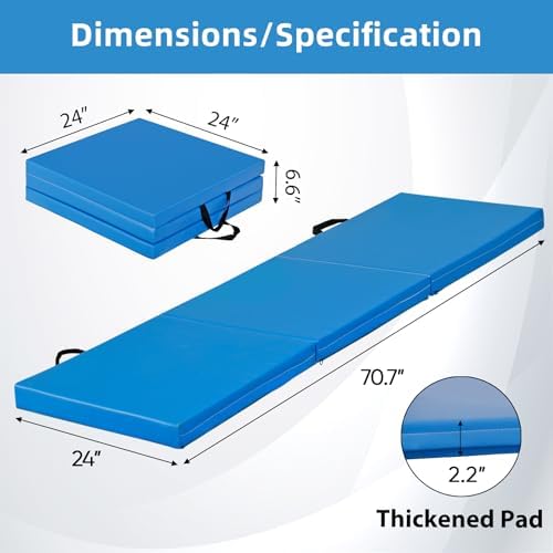 ZENY 2’’ Thick Tri-fold Folding Gym Exercise Mat Extra Thick Gymnastics Mat Tumbling Mat with Carrying Handles for Home Workout, Core Workouts, Stretching, MMA, Yoga