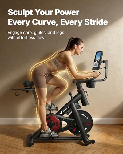 MERACH Exercise Bike, Magnetic Friction Stationary Bike for Home with APP