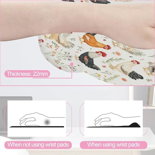 Rooster Hen Chicken Meadow Ergonomic Wrist Support Keyboard Mouse Wrist Rest Set, Computer Office Comfortable Wrist Rest for Mouse Easy Typing