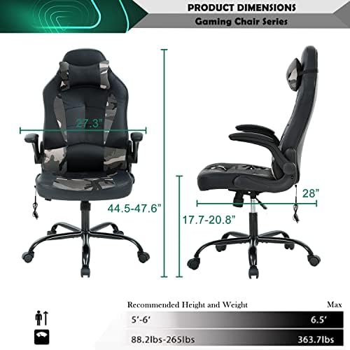 Massage Gaming Chair, PU Leather Gaming Chairs for Adults, Comfy Office Chair Ergonomic Desk Chair Computer Chair with Flip Up Arms, Swivel Reclining Gamer Chair, Height & Backrest Adjustable, Camo