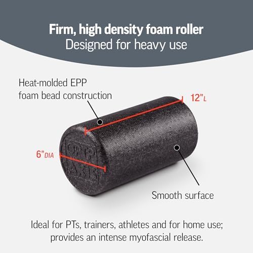 OPTP AXIS Firm Density Foam Roller – Round, Black, 12"L X 6"