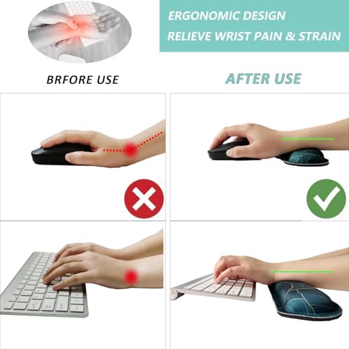 Keyboard Wrist Rest Mouse Wrist Support Set, Memory Foam Wrist Rest Pad for Computer Laptop Keyboard Mouse, Ergonomic Wrist Cushion Support for Typing Pain Relief, Gaming Home Office, Green Leaves