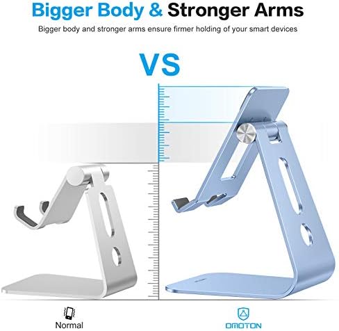 OMOTON Adjustable Tablet Stand for Desk, Upgraded Longer Arms for Greater Stability, T2 Tablet Holder with Hollow Design for Bigger Sized Phones and Tablets Such as iPad Pro/Air/Mini, Blue