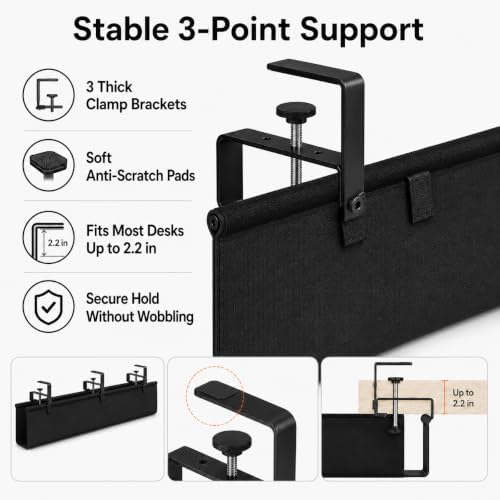 35.4-Inch Under Desk Cable Management Tray, No-Drill Clamp-On