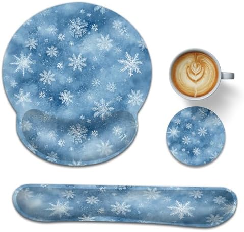 Snowflakes Ergonomic Memory Foam Wrist Rest Set for Keyboard and Mouse,Winter Christmas Supportive Mouse Pad with Non Slip Base for Office Work and Gaming