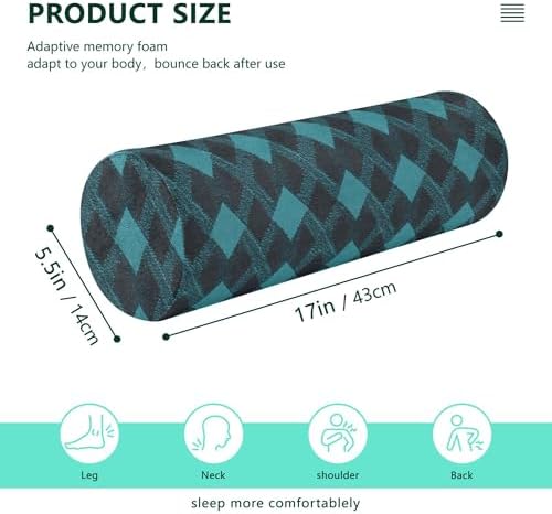 Round Cervical Roll Bolster Pillow Sleep Neck Roll Pillow Round Pillow Throw Memory Foam Cylinder Lumbar Support for Bed Argyle Plaid Darkturquoise
