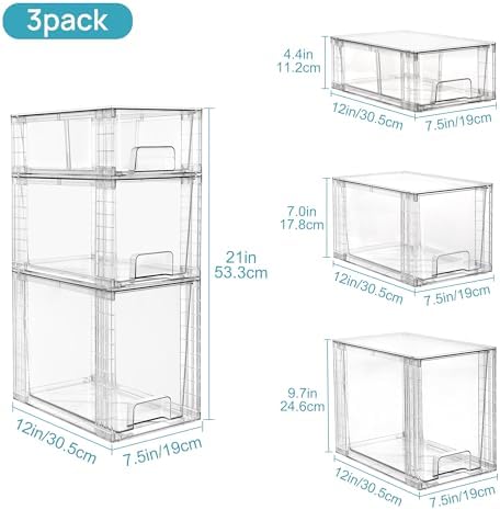 Vtopmart Clear Stackable Storage Drawers, 6 Pack Tall Organizer Set