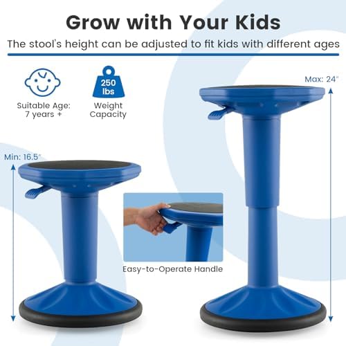 GLACER Wobble Stool, Height Adjustable 16.5-24" Flexible Seating (Navy)