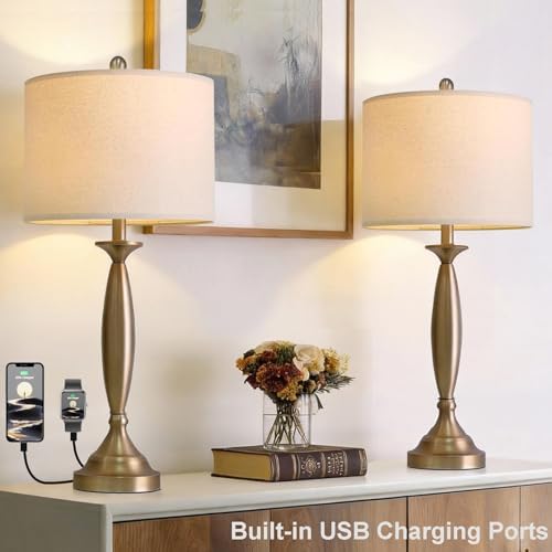 Oneach 28" Modern Table Lamps Set of 2 for Living Room Bedroom, USB A+C