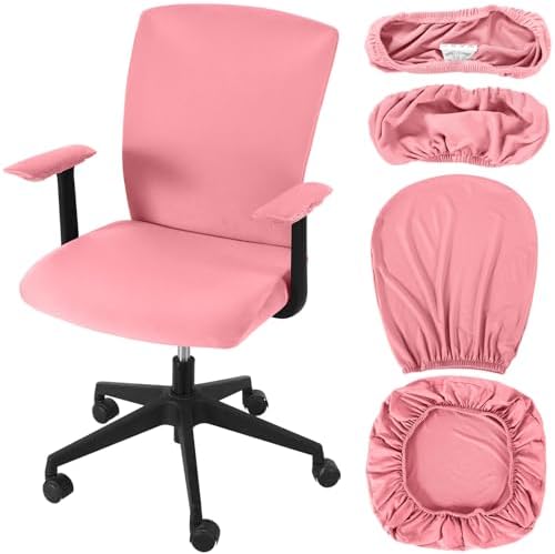 Tallew 4 Pcs Office Chair Covers Set Computer Universal Protective Stretchable Chair Seat Covers Desk Armrest Cover Slipcovers Pads Office Cushion Backrest for Rotating(Regular,Watermelon Pink)