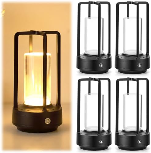 4 Pcs Portable Metal Table Lamps Bulk Cordless Table Lights Rechargeable