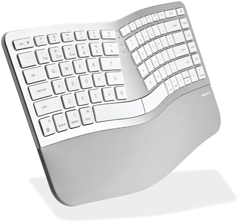 Macally Ergonomic Keyboard for Mac Wireless, Split Bluetooth & USB-C+A Wired Dual Mode Keyboard, Rechargeable Multi-Device Ergonomic Keyboard for MacBook iMac iPad iPhone with Wrist Cushion