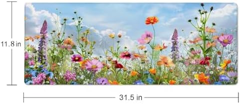 Flowers in Garden Large Gaming Mouse Pad Keyboard Desk Pad Extended Mouse Pad Gaming Office Decor, PC Laptop Mouse Pads Large (31.5x151.8 in) with Stitched Edges Non-Slip Base Mousepad XL