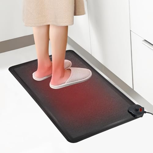 Anti Fatigue Mat - Warming Comfort & Durable Heated Standing Mat at Home, Kitchen, Office, Heating Standing All Day Non Slip Floor Mats for Winter - Easy to Clean, Waterproof - Black