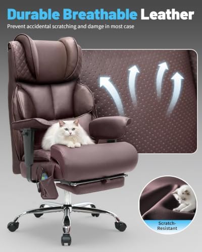 Massage Office Chair with 6 Point Vibration, Foot Rest and Adjustable Armrests – 500lbs Ergonomic Executive Home Office Desk Chairs for Big and Tall Heavy Duty People