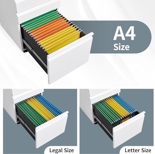 Guizeeopo 3 Drawer File Cabinet with Lock, File Cabinets for Home Office,Under Desk Cabinet, Locking File Cabinet for A4/Letter/Legal, Fully Assembled Expect Casters, Matte White