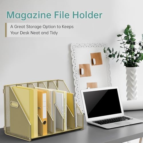 MINDEPOT Desk File Organizer Folder Holder with 5 Vertical for Office, Gold