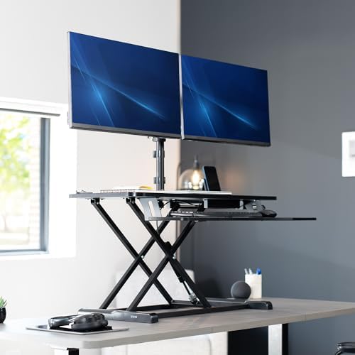 VIVO Black 36 inch Desk Riser with Monitor Mount, DESK-KIT-036K2K