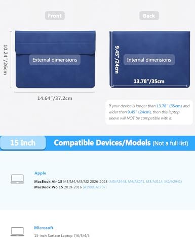 HYZUO 15 Inch Laptop Case Bag Sleeve with Stand for MacBook, Klein Blue