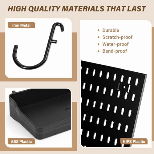 AKTOP Plastic Peg Board Wall Organizer 4-Pack, 12"x12" Pegboard Kit, Black
