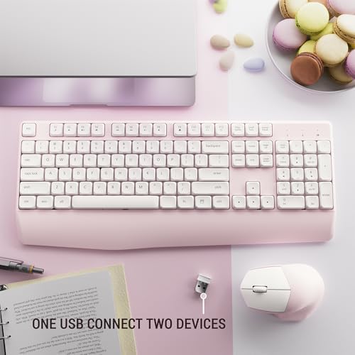 MPTOG Ergonomic Wireless Keyboard and Mouse Combo, Pink White