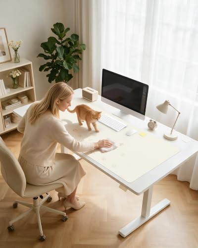 YSAGi Leather Desk Protector, Office Mat, Large Mouse Mat, Non-Slip PU Leather Blotter, Laptop Desk Mat, Waterproof Writing Pad for Office and Home(Cream, 63" x 17.2")