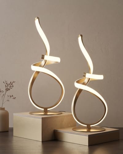 Gold Cool Table Lamps Set of 2, Modern LED Spiral Desk Lights