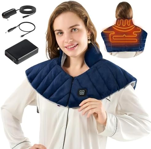 Portable Cordless Heating Pad for Neck, Shoulders & Back - Rechargeable Battery Operated Heating Pad with 3 Heat Settings, Ideal Gift for Mom and Dad, Weighted Neck and Back Warmer (Midnight Blue)