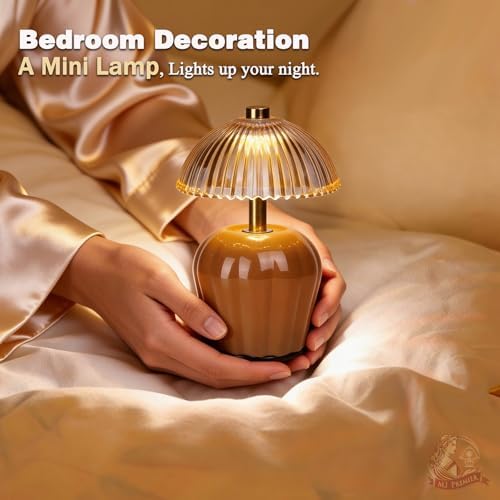 MJ PREMIER Rechargeable Table Lamp, Small Cordless Lamp with Timer, Brown