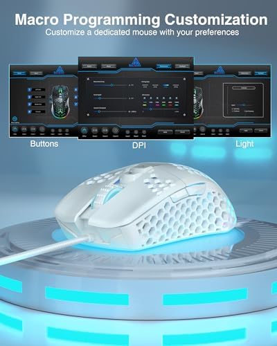 SOLAKAKA SM900 Gaming Mouse Wired with RGB,Adjustable 12800 DPI Wired Gaming Mouse with Side Buttons,Computer Mouse for Laptop/PC,White