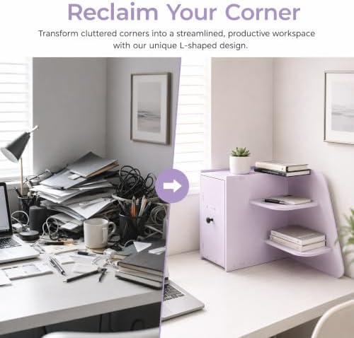 Desktop Shelf Organizer, 3-Tier L-Shaped Desk Corner Storage Rack