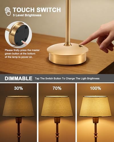 Vintage Small Rechargeable Cordless Table Lamp, Blue Lampshade