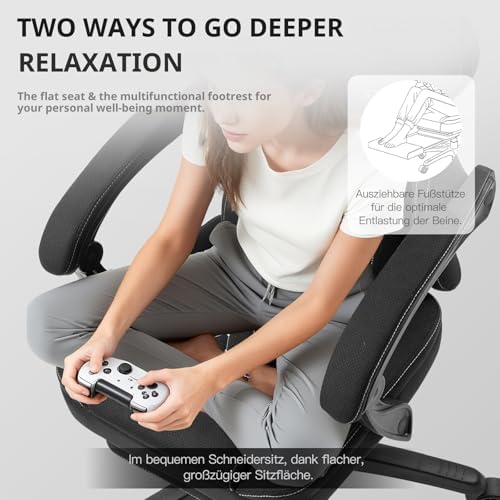 Dowinx Gaming Chair Breathable Fabric Game Chair with Gel Pad and Storage Bag, Comfortable Gamer Chair with Pocket Spring Cushion,Ergonomic Computer Chair with Footrest,Black