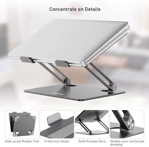 BoYata Laptop Stand, Adjustable Metal Desktop Riser, Up to 15 Inches, Gray