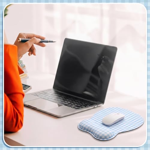 Sabary Blue Gingham Mouse Pad with Wrist Rest Checkered Mouse Pad
