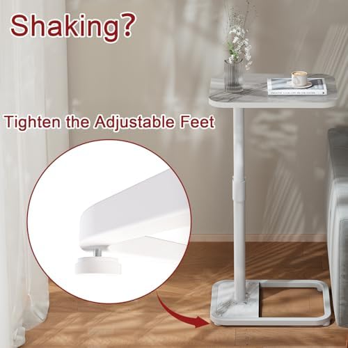 GOYLSER C Shaped Tv Trays Living Room End Table End Stand, White Marble Minimalist Wooden C Table for Sofa, Height Adjustable Tv Tray Tables Side Table for Dinner Eating