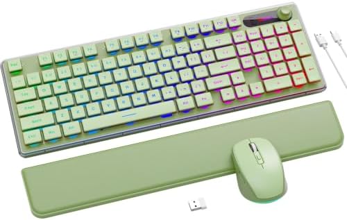 Wireless Keyboard and Mouse Combo - 9 Backlit Effects, Wrist Rest, Double-Shot Keycaps, Metal Panel, Long-Lasting Rechargeable, 2.4G Keyboard Mouse Set for Windows Mac PC Laptop – Sablute (Green)