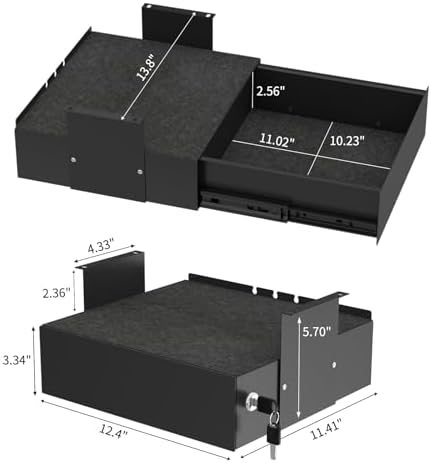 Under Desk Drawer with Lock, 13.8 Inch Slide-Out Metal Storage Drawer,Black