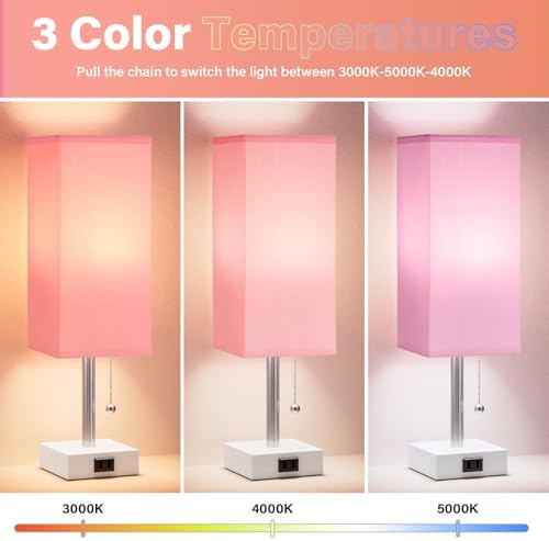 Fenmzee Bedside Lamp for Bedroom Set of 2 - Pink Table Lamp for Nightstand