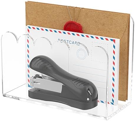 YAGELI 1-Slot Acrylic Mail Organizer for Desktop – Scalloped Clear Document Sorter, Vertical File Holder for Office/Home, Space-Saving Desk Organizer for Letters,Envelope,Bills,Stationery