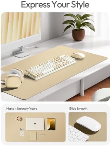 YSAGi Leather Desk Pad Protector, Office Desk Mat, Large Mouse Pad, Non-Slip PU Leather Desk Blotter, Laptop Desk Pad, Waterproof Desk Writing Pad for Office and Home (Gold, 35.4" x 17")