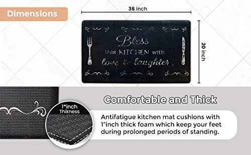 J&V TEXTILES Anti Fatigue Kitchen Mat - Kitchen Mat Cushioned Anti Fatigue, Kitchen Floor Mats Cushioned, Non Slip Waterproof Mat Standing Desk, 20x36x1/2 inches (Bless This Kitchen)