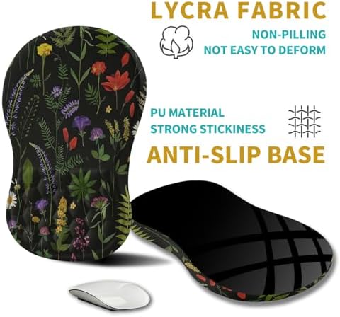 Hokafenle Ergonomic Mouse Pad Wrist Support, Wrist Rest Mousepad for Carpal Tunnel Pain Relief with Integrated Memory Foam Slope Massage Bulge (11.8x7.9 inch,Flowers