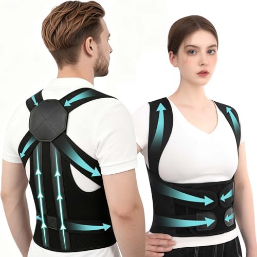 Posture Corrector for Women and Men Back Brace Straightener Instant Scoliosis Care Adjustable Shoulder Straps Hunchback Support Kyphosis Upright Thoracic Full Correction Pain Relief (Black XXL)