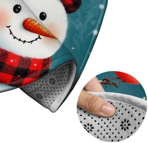 Large Home Decor Mat, Soft Round Yoga Carpet, Non Slip Machine Washable Home Office Circle Rug Christmas Snowman