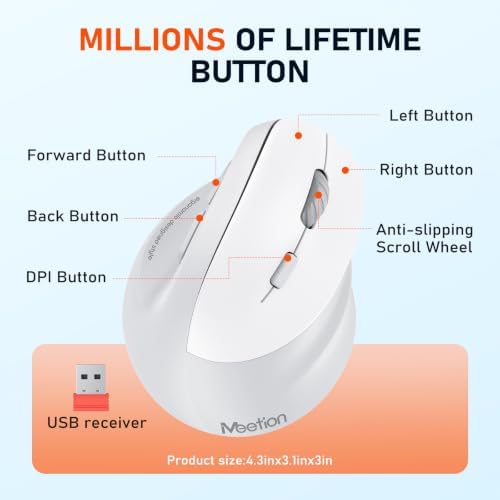 MEETION Ergonomic Wireless Vertical Mouse, Rechargeable, Gray