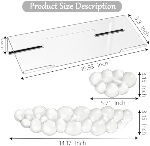 Gel Cloud Keyboard and Mouse Wrist Rest Set Transparent Acrylic Tilt Computer Keyboard Stand with Wrist Rest Ergonomic Silicone Mouse Wrist Pad for Keyboard Riser Holder for Desktop White 60%68% 75%