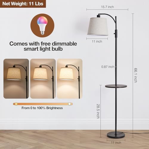 AIDENOEY Smart Floor Lamp with Side Table, Alexa & Google Assistant