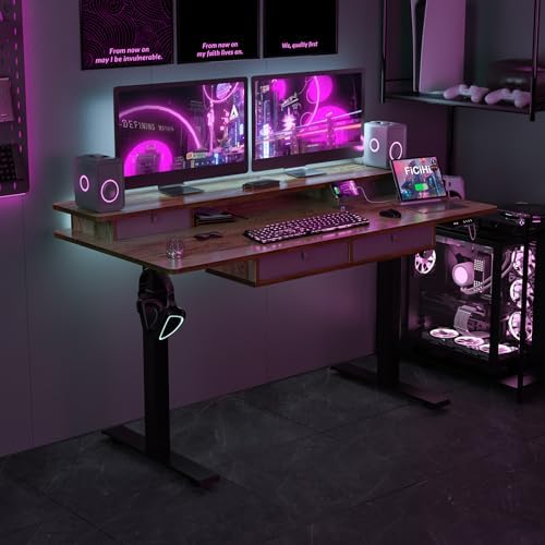 FiCiHi 63x30Inch Standing Desk with Drawers,Electric Height Adjustable Desk