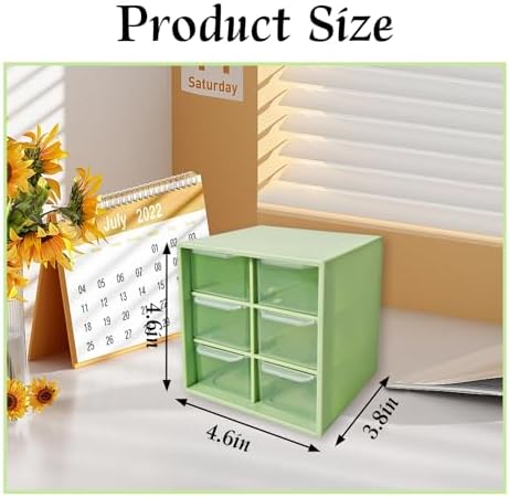 Small Mini Drawer Organizer for Desk, 6 Drawers, 4.7" x 4.7" x 3.8" Green
